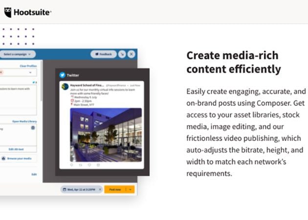 Hootsuite website explaining how they help create engaging social content