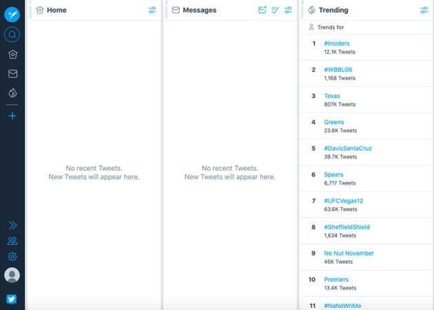 Snapshot of TweetDeck's restrained interface to demonstrate how it streamlines your Twitter marketing approach