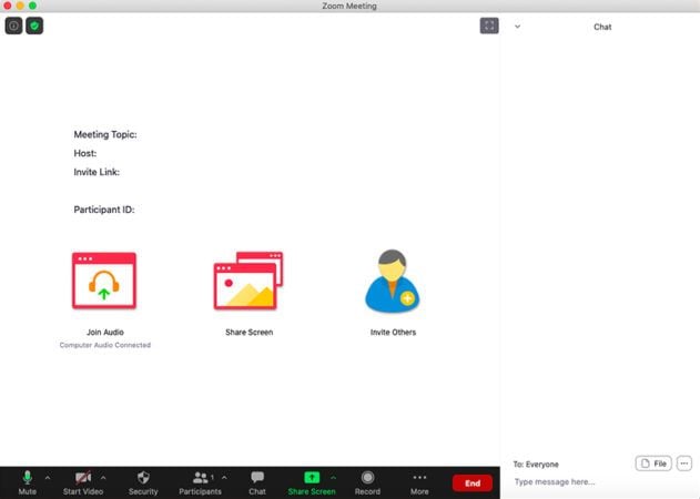Screenshot of Zoomโs video feed and chat function