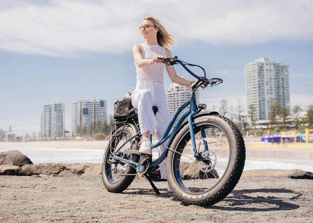 Ampd Bros bike being ridden by a blond woman