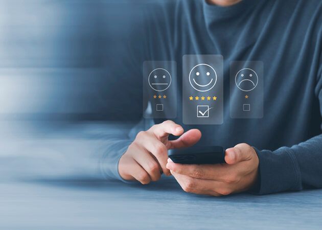 Personal leaving five-star review or testimonial on phone