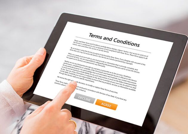online terms and conditions page with Decline and Accept buttons