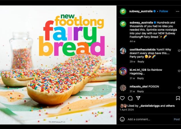 Subway's foot long fairy bread campaign was a fantastic stunt on April Fool's day that drew national attention