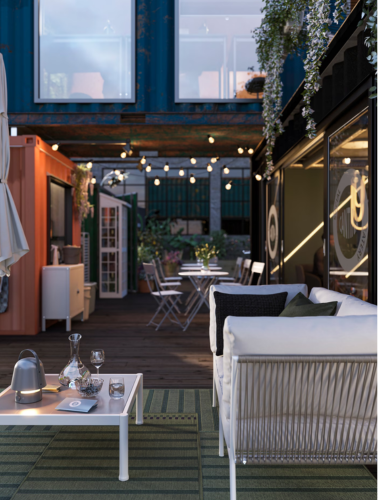 Plants, lights, cushions and cabinets can dress up an industrial space. Image: IKEA.