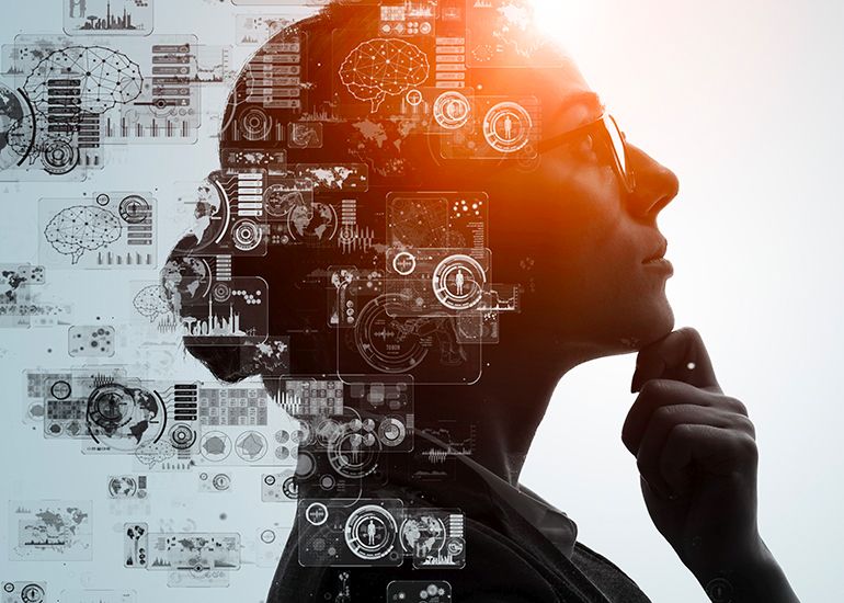 Woman thinking hard graphic