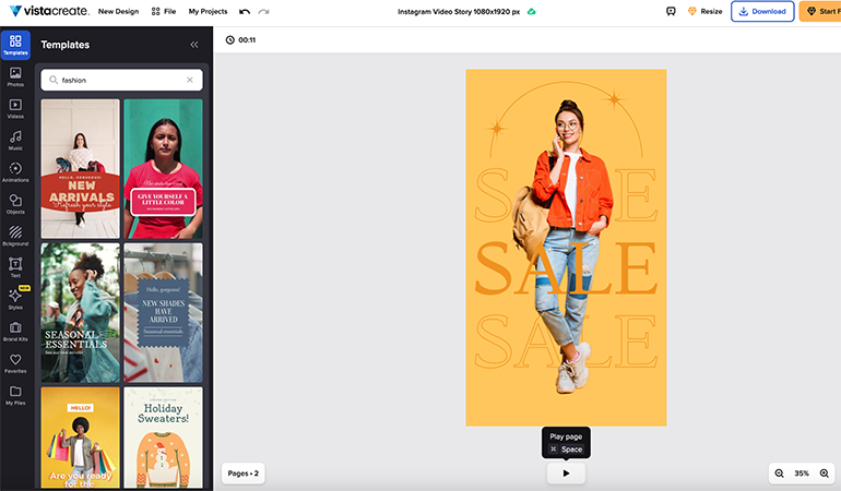 An Instagram story template in VistaCreate's VideoEditor. Image: Vista.