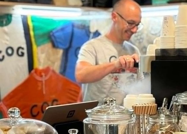 Making a cofffee at Cog Bikes