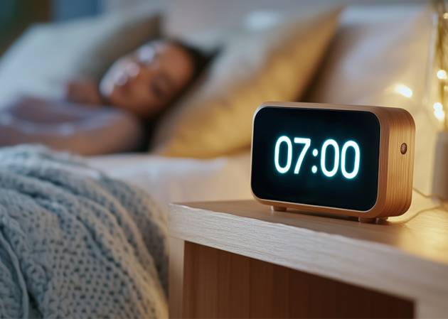 sleeping person alarm clock 7am - work week wakeup