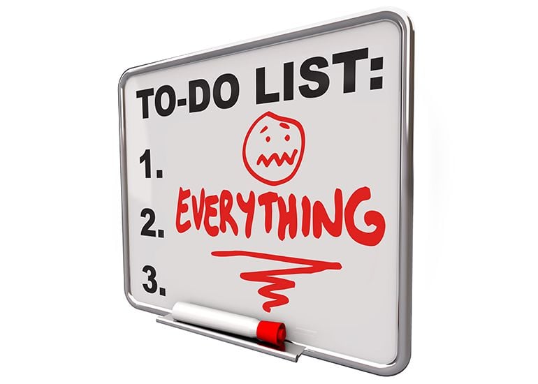 Whiteboard showing to-do list