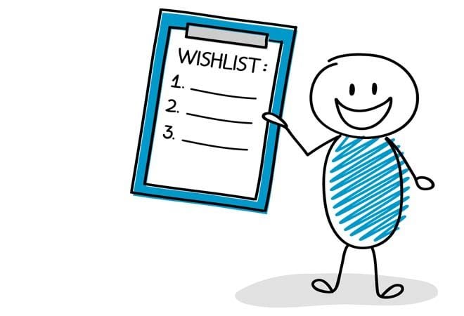 cartoon person holding clipboard wishlist