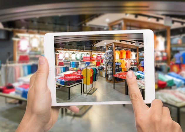 Virtual reality shopping on tablet in store