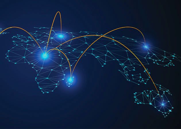 Global map with different cities lit up