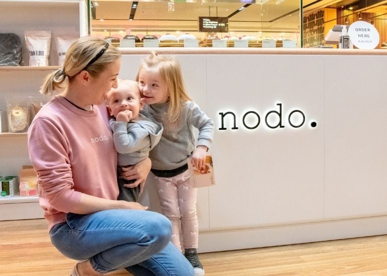 Kate Williams with her two kids at Nodo in Brisbane