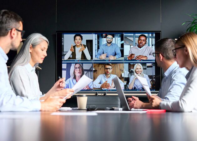 Video conference call in board room