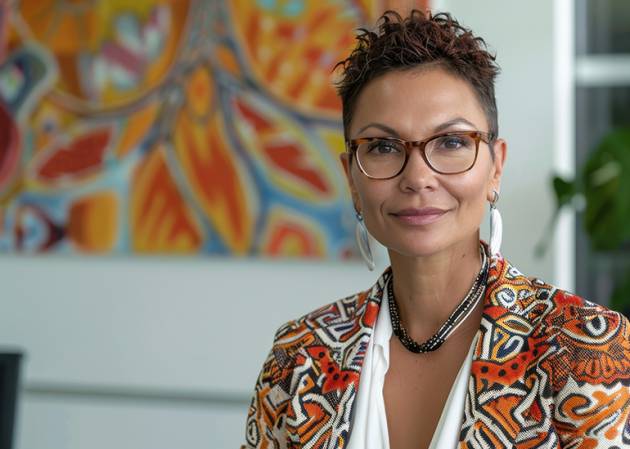Indigenous business woman smiling at camera