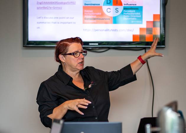 Paula Burgess delivering a seminar at Beyond the maze